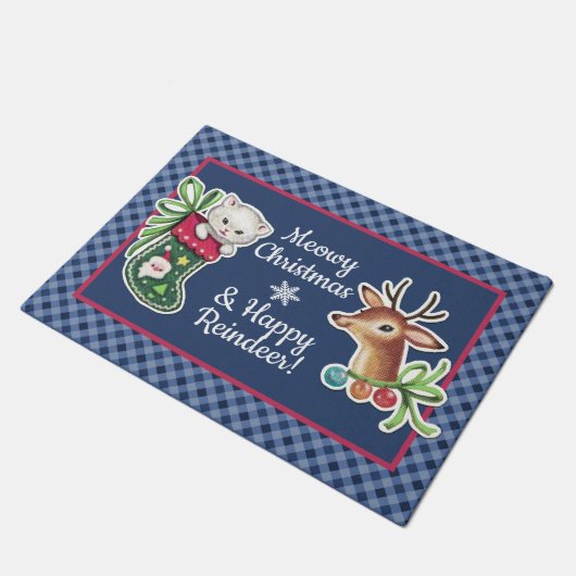 Meowy KerstHappy Reindededeur Mat blauw (Schuin)