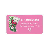 Meowy KerstHappy Reindeer-adreslabel roze Etiket (Voorkant)