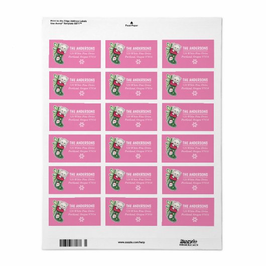 Meowy KerstHappy Reindeer-adreslabel roze Etiket (Full Sheet)