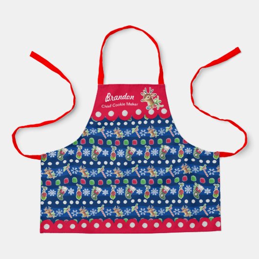 Meowy KerstHappy Reindeer Apron Schort (Voorkant)