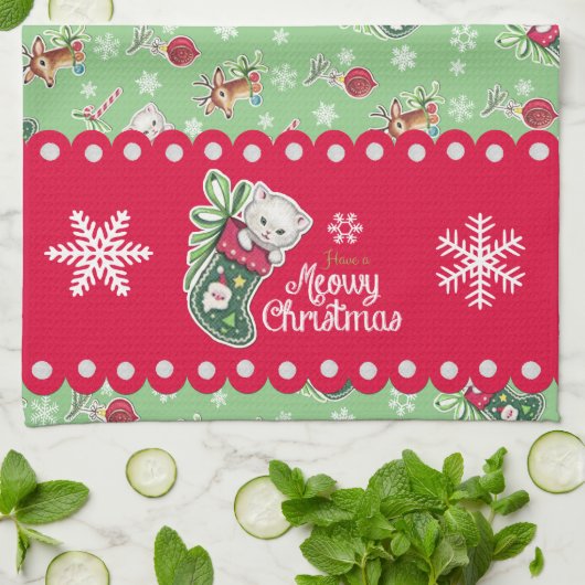 Meowy KerstHappy Reindeer Kitchen Towel Theedoek (Gevouwen)