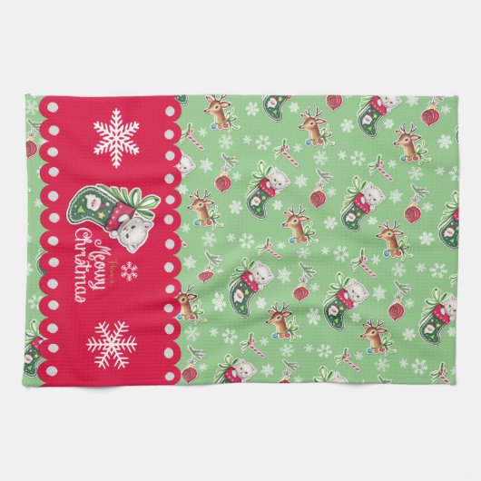 Meowy KerstHappy Reindeer Kitchen Towel Theedoek (Horizontaal)