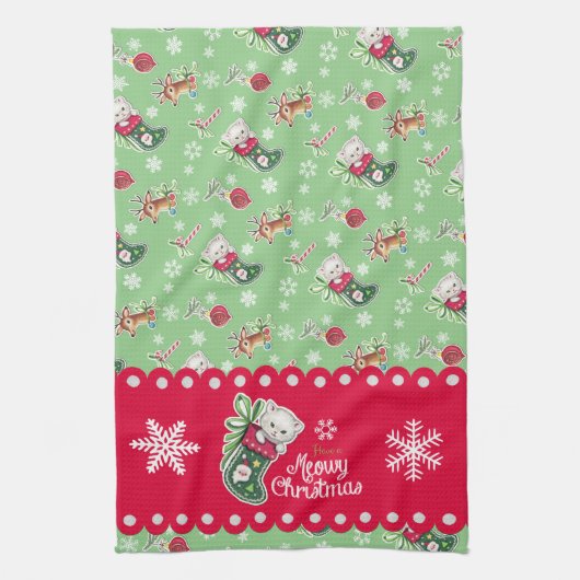 Meowy KerstHappy Reindeer Kitchen Towel Theedoek (Verticaal)