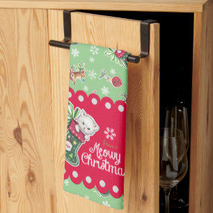 Meowy KerstHappy Reindeer Kitchen Towel Theedoek