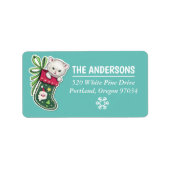 Meowy KerstHappy Reindeer label blauwgroen (Voorkant)