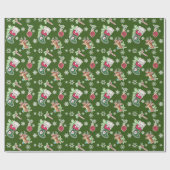 Meowy KerstHappy Reindeer op groen Cadeaupapier (Vlak)