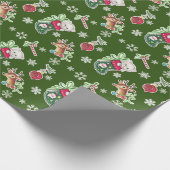 Meowy KerstHappy Reindeer op groen Cadeaupapier (Hoek)