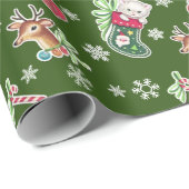 Meowy KerstHappy Reindeer op groen Cadeaupapier (Rol Hoek)