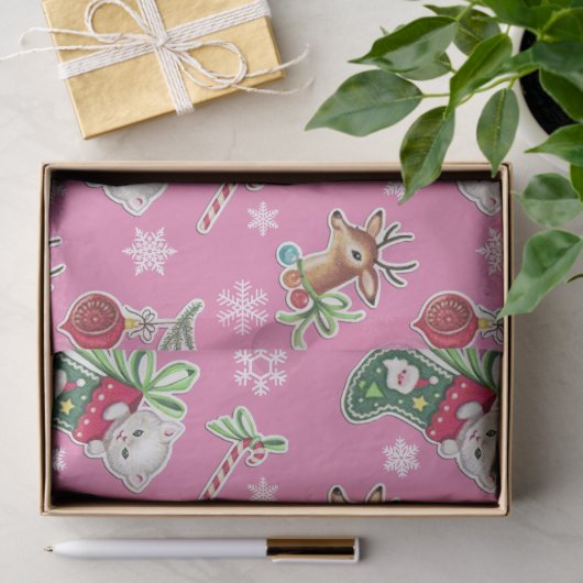 Meowy KerstHappy Reindeer op Roze Tissuepapier (Geschenk)