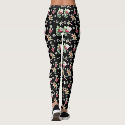 Meowy KerstHappy Reindeer - op zwart Leggings (Achterkant)