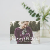 Meowy kerstkalligrafie moderne foto kat feestdagenkaart (Staand voorkant)