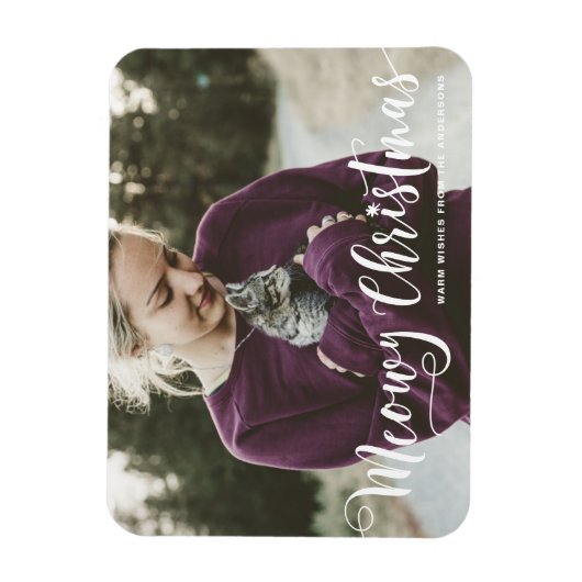 Meowy kerstkalligrafie moderne foto kat magneet (Verticaal)