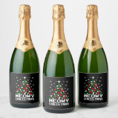 Meowy kerstkat-boom Ugly Sparkling Wijnetiket (Flessen)