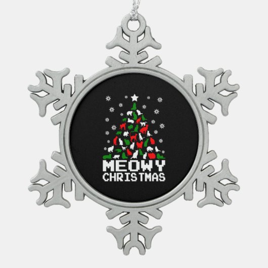 Meowy kerstkat-boom Ugly Tin Sneeuwvlok Ornament (Voorkant)