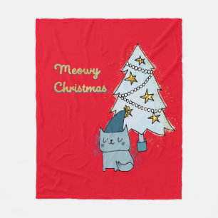 Meowy kerstkat en boom fleece deken