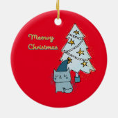 Meowy kerstkat en boom keramisch ornament (Achterkant)