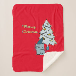 Meowy kerstkat en boom sherpa deken