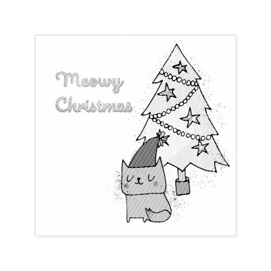 Meowy kerstkat en boom  zelfinktende stempel (Design)
