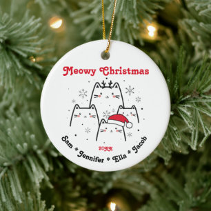 Meowy Kerstkat Familie  Keramisch Ornament