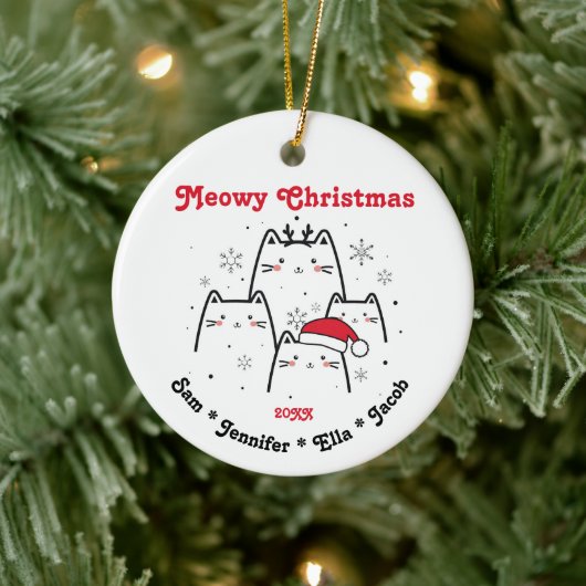 Meowy Kerstkat Familie  Keramisch Ornament (Boom)