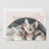 Meowy Kerstkat Foto Beige Vakantie Kaart (Voorkant)