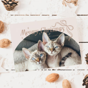 Meowy Kerstkat Foto Beige Vakantie Kaart