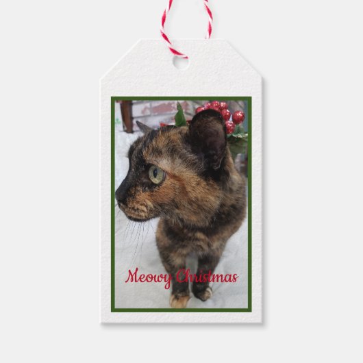 Meowy kerstkat foto cadeaulabel (Voorkant)