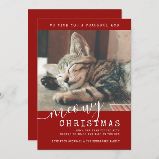 Meowy Kerstkat Foto Cute Simple Feestdagenkaart (Voorkant / Achterkant)