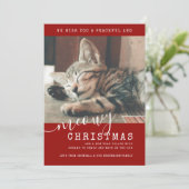 Meowy Kerstkat Foto Cute Simple Feestdagenkaart (Staand voorkant)