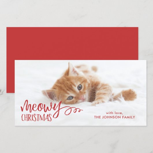 Meowy kerstkat foto feestdagenkaart (Voorkant / Achterkant)