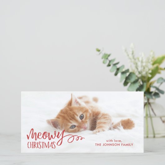Meowy kerstkat foto feestdagenkaart (Staand voorkant)