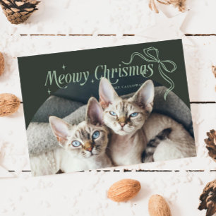 Meowy Kerstkat Foto Groene Vakantie Kaart