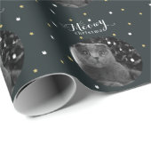 Meowy kerstkat Foto Holiday Gray Cadeaupapier (Rol Hoek)