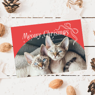 Meowy Kerstkat Foto Rode Vakantie Kaart