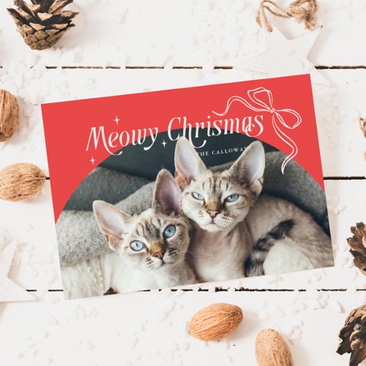 Meowy Kerstkat Foto Rode Vakantie Kaart