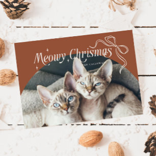 Meowy Kerstkat Foto Terracotta Vakantie Kaart