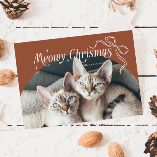 Meowy Kerstkat Foto Terracotta Vakantie Kaart