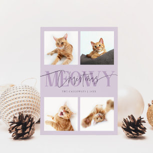Meowy Kerstkat Foto's Paarse Kerst Feestdagenkaart