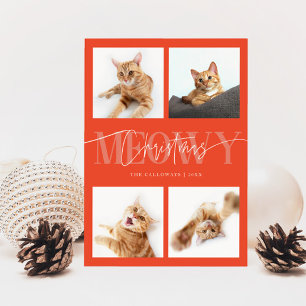 Meowy Kerstkat Foto's Retro Rode Kerst Feestdagenkaart