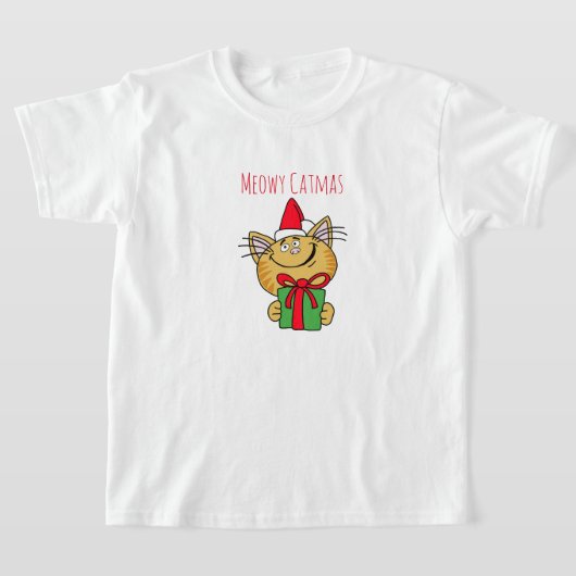 Meowy kerstkat Girls' Ruffle T-Shirt (Laagn)