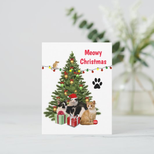 Meowy kerstkat / katteklep, ontworpen om te worden briefkaart (Staand voorkant)