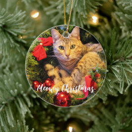 Meowy kerstkat keramisch ornament