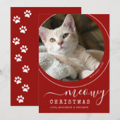 Meowy Kerstkat Kitten Foto Rood en Wit (Voorkant / Achterkant)