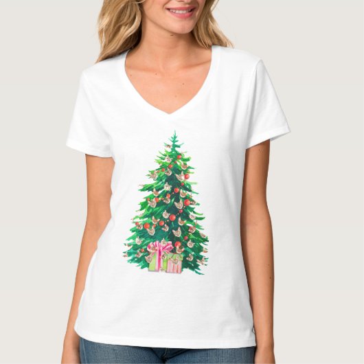 Meowy kerstkat mam Funny Shirt met kerstbomen (Voorkant)