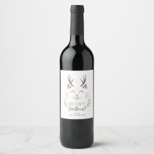 Meowy kerstkat met kerstmis van Antlers Wijn Etiket