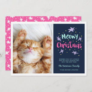 Meowy kerstKat Moderne kerstfoto Roze Feestdagenkaart