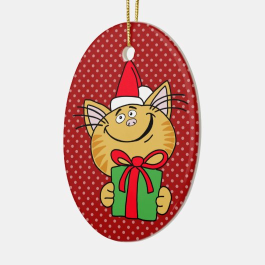 Meowy Kerstkat Oval Ornament (Links)