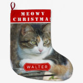 Meowy kerstkat rode kerstfoto grote kerstsok (Voorkant)