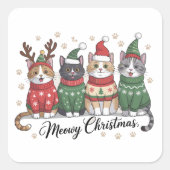 Meowy Kerstkat Schattigee Katten met Sinterklaas P Vierkante Sticker (Voorkant)