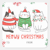 Meowy kerstkat sticker cadeaulabels (Voorkant)
